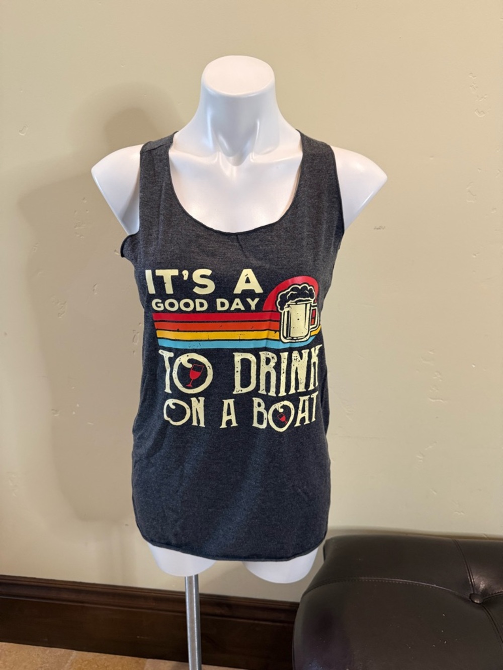 Graphic Tank Top "It's A Good Day To Drink On A Boat" - Dark Gray